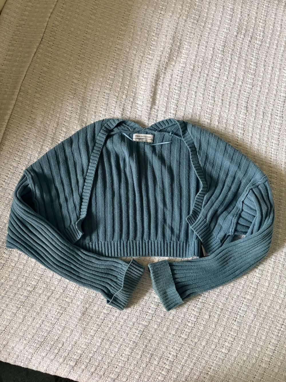 Urban Outfitters Teal Ribbed Cropped Sweater Shrug